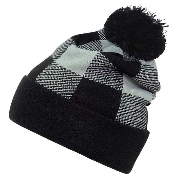Decky-8028-Plaid Pom Beanie - Black