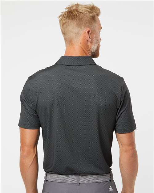adidas A498 Men's Ultimate365 Diamond Dot Print Polo - Black/ White/ Grey Three - OnModelBack