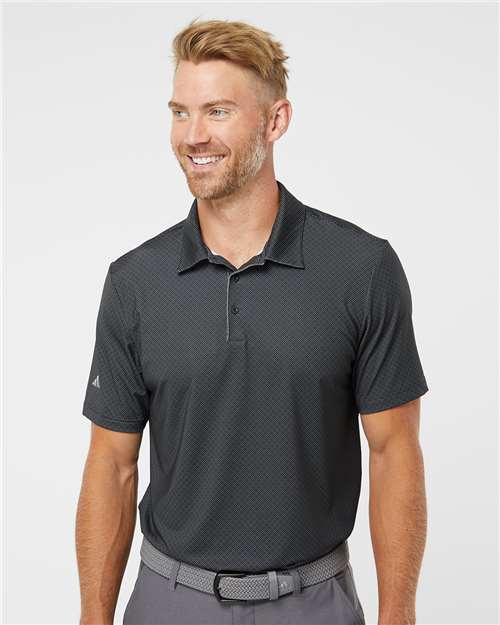 adidas A498 Men's Ultimate365 Diamond Dot Print Polo - Black/ White/ Grey Three - OnModelFront