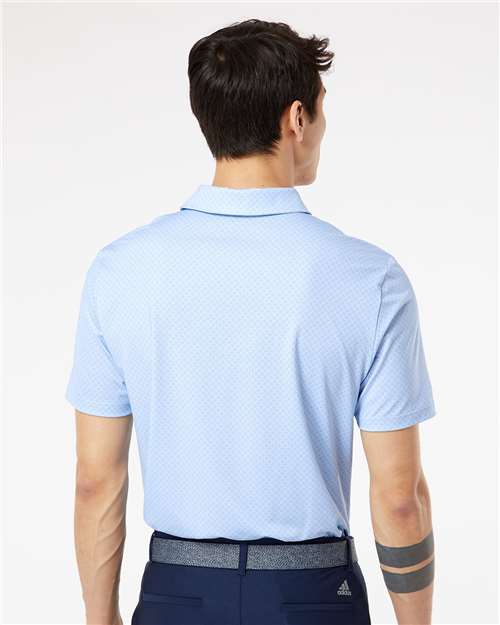 adidas A498 Men's Ultimate365 Diamond Dot Print Polo - Glow Blue/ White/ Navy - OnModelBack
