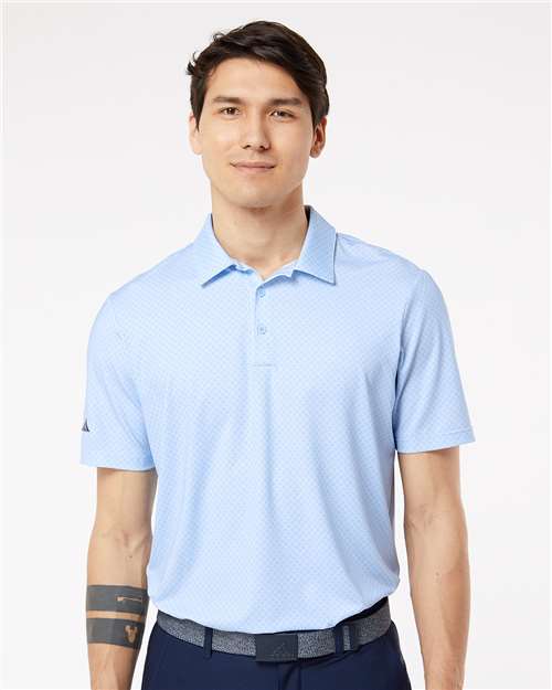 adidas A498 Men's Ultimate365 Diamond Dot Print Polo - Glow Blue/ White/ Navy - OnModelFront