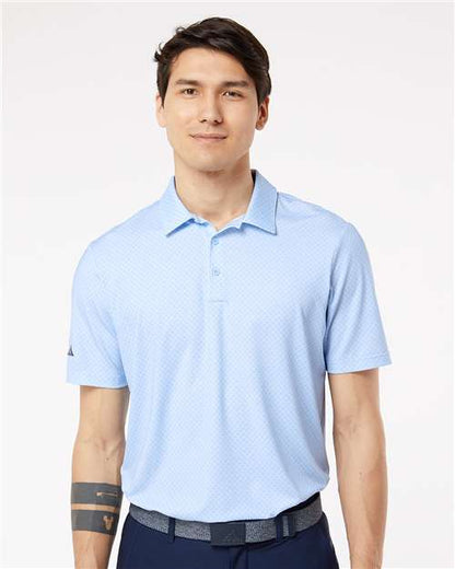 adidas A498 Men's Ultimate365 Diamond Dot Print Polo - Glow Blue/ White/ Navy - OnModelFront