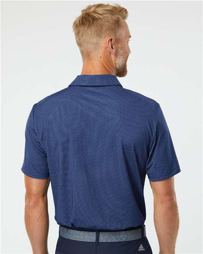 adidas A498 Men's Ultimate365 Diamond Dot Print Polo - Navy Blue/ White/ Grey Three - OnModelBack