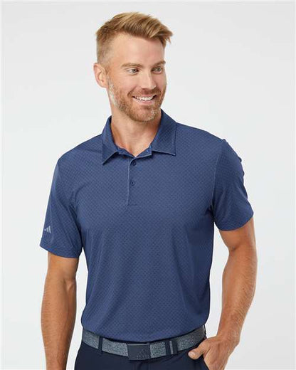 adidas A498 Men's Ultimate365 Diamond Dot Print Polo - Navy Blue/ White/ Grey Three - OnModelFront