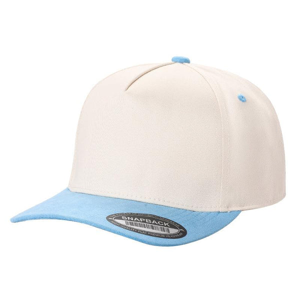 TCS - Premium 5-Panel Snapback Cap with Suede Bill - TAN/SKY