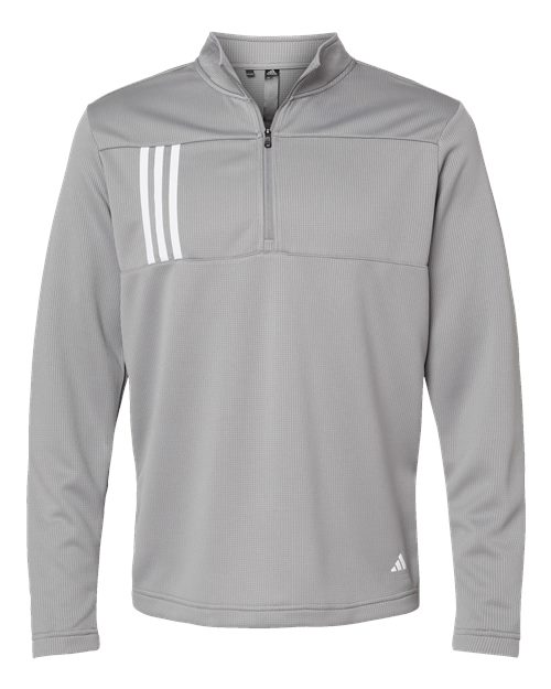 adidas A482 Men's 3-Stripes Double-Knit Quarter-Zip Pullover - Grey Three/ White - Front