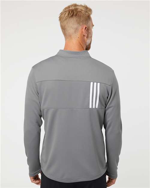 adidas A482 Men's 3-Stripes Double-Knit Quarter-Zip Pullover - Grey Three/ White - OnModelBack