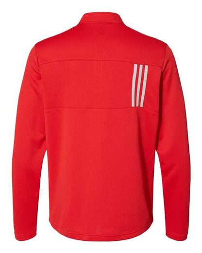 adidas A482 Men's 3-Stripes Double-Knit Quarter-Zip Pullover - Team Collegiate Red/ Grey Two - Back