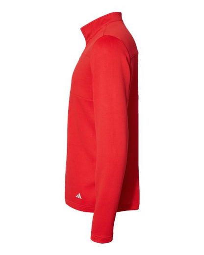 adidas A482 Men's 3-Stripes Double-Knit Quarter-Zip Pullover - Team Collegiate Red/ Grey Two - DirectSide
