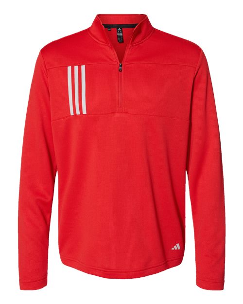 adidas A482 Men's 3-Stripes Double-Knit Quarter-Zip Pullover - Team Collegiate Red/ Grey Two - Front