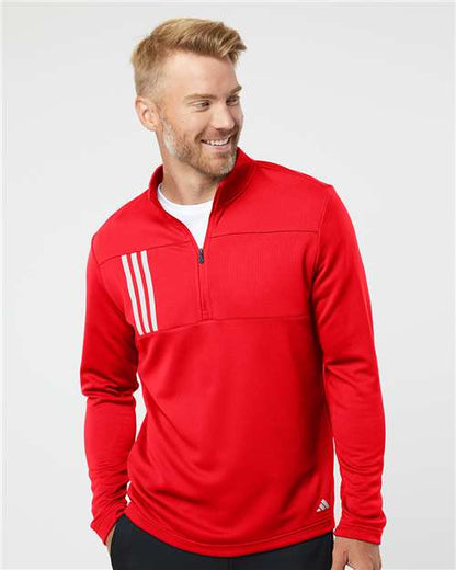 adidas A482 Men's 3-Stripes Double-Knit Quarter-Zip Pullover - Team Collegiate Red/ Grey Two - OnModelFront