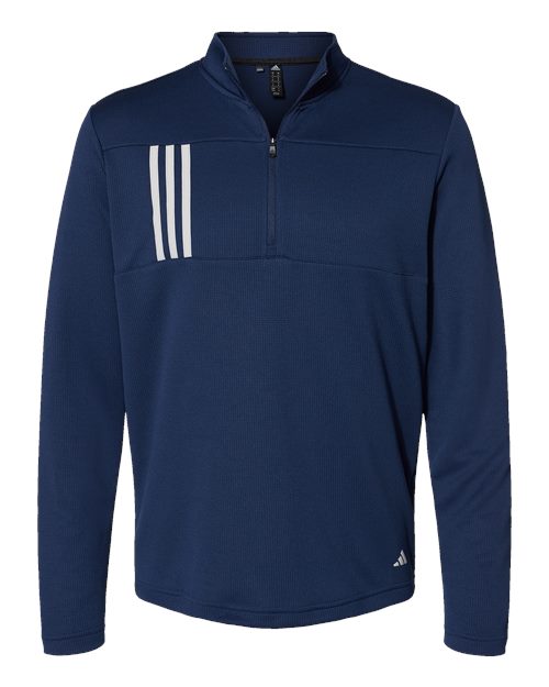 adidas A482 Men's 3-Stripes Double-Knit Quarter-Zip Pullover - Team Navy Blue/ Grey Two - Front