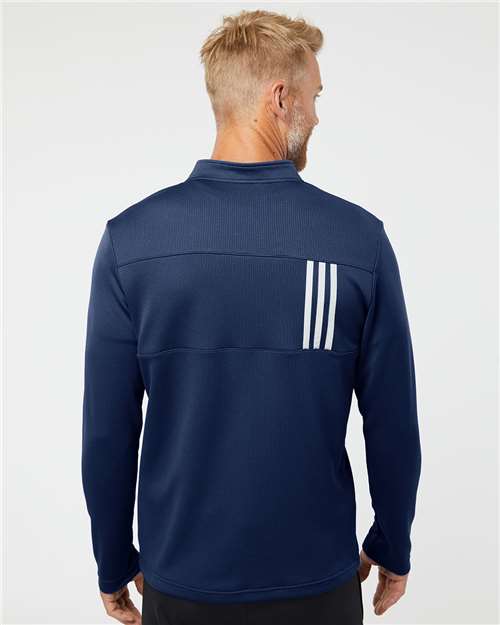adidas A482 Men's 3-Stripes Double-Knit Quarter-Zip Pullover - Team Navy Blue/ Grey Two - OnModelBack