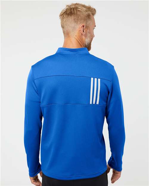 adidas A482 Men's 3-Stripes Double-Knit Quarter-Zip Pullover - Team Royal/ Grey Two - OnModelBack