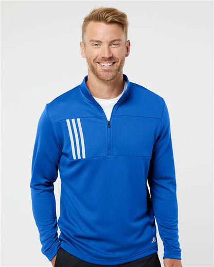 adidas A482 Men's 3-Stripes Double-Knit Quarter-Zip Pullover - Team Royal/ Grey Two - OnModelFront
