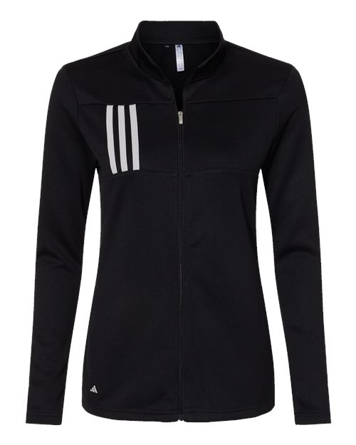 adidas A483 Women's 3-Stripes Double Knit Full-Zip Jacket - Black/ Grey Two - Front