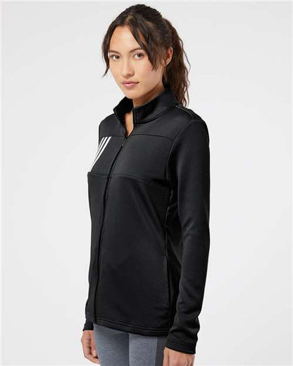 adidas A483 Women's 3-Stripes Double Knit Full-Zip Jacket - Black/ Grey Two - OnModelSide