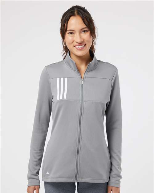 adidas A483 Women's 3-Stripes Double Knit Full-Zip Jacket - Grey Three/ White - OnModelFront
