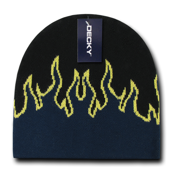 Decky-9055-Youth Fire Beanie - BLKNVYYEL