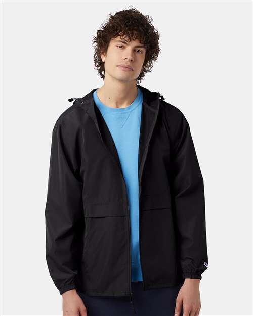 Champion CO125 Unisex Full-Zip Anorak Jacket - Black - OnModelFront