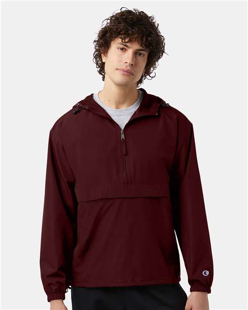 Champion CO200 Unisex Packable Anorak Jacket - Maroon - OnModelFront