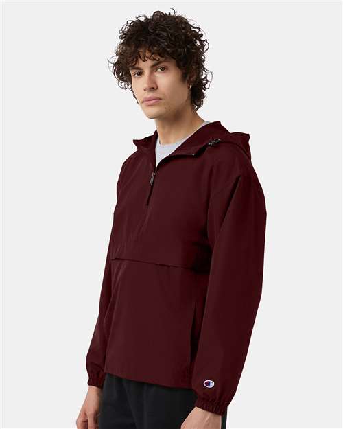Champion CO200 Unisex Packable Anorak Jacket - Maroon - OnModelSide