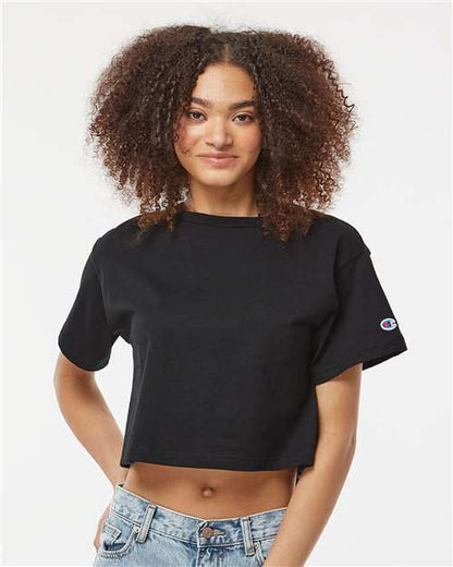 Champion T453W Women's Heritage Jersey Crop T-Shirt - Black - OnModelFront