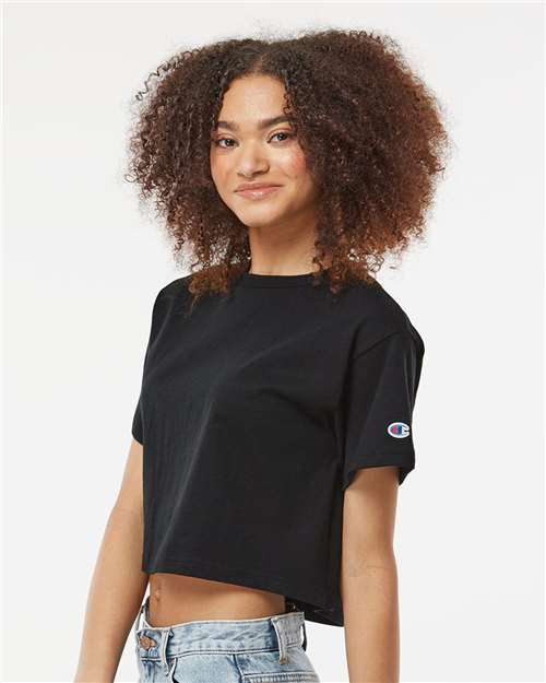 Champion T453W Women's Heritage Jersey Crop T-Shirt - Black - OnModelSide