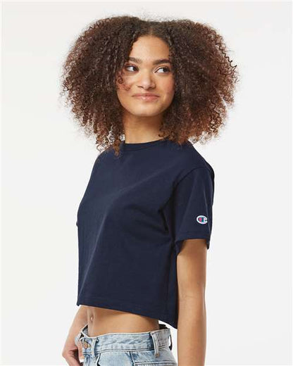 Champion T453W Women's Heritage Jersey Crop T-Shirt - Navy - OnModelSide