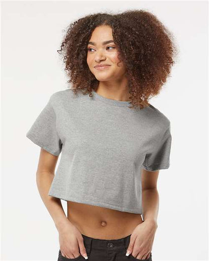 Champion T453W Women's Heritage Jersey Crop T-Shirt - Oxford Grey - OnModelFront