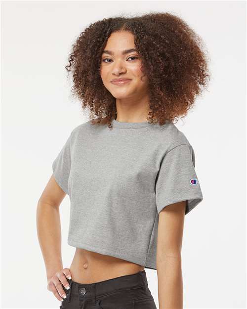 Champion T453W Women's Heritage Jersey Crop T-Shirt - Oxford Grey - OnModelSide