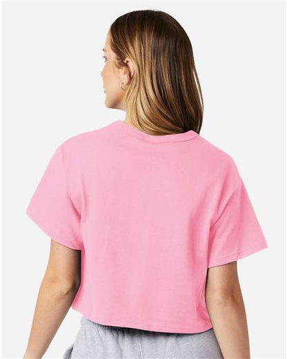 Champion T453W Women's Heritage Jersey Crop T-Shirt - Pink Candy - OnModelBack