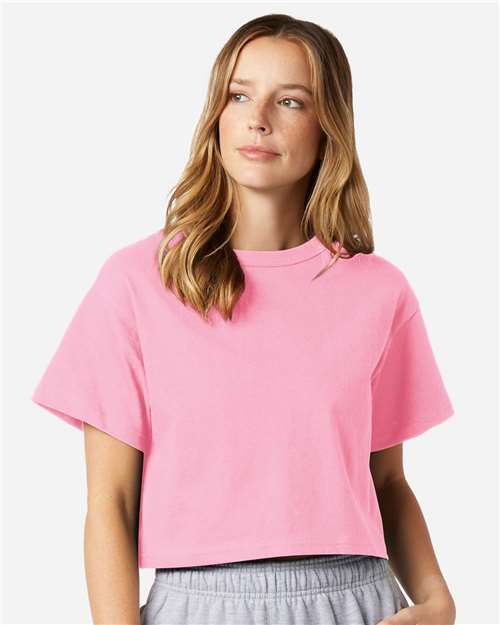 Champion T453W Women's Heritage Jersey Crop T-Shirt - Pink Candy - OnModelFront