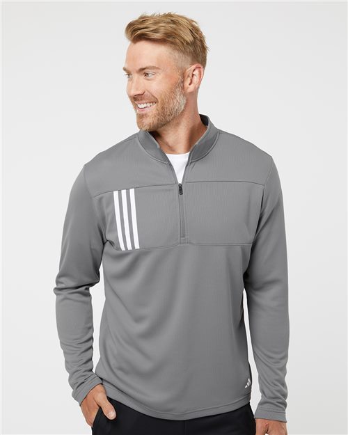 adidas A482 Men's 3-Stripes Double-Knit Quarter-Zip Pullover - style view