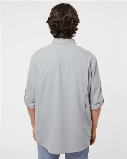 DRI DUCK 4441 Men's Crossroad Woven Shirt - Grey - OnModelBack
