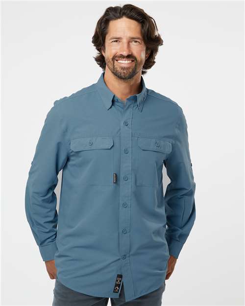 DRI DUCK 4441 Men's Crossroad Woven Shirt - Slate Blue - OnModelFront