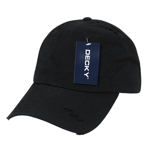 Decky-959-6 Panel Low Profile Relaxed Vintage Dad Hat - BLACK