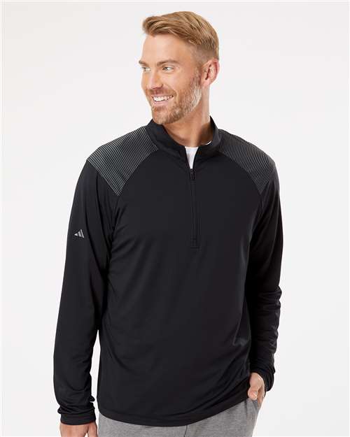 adidas A520 Men's Ultimate365 Lightweight Shoulder Stripe Quarter-Zip Pullover - Black - OnModelFront