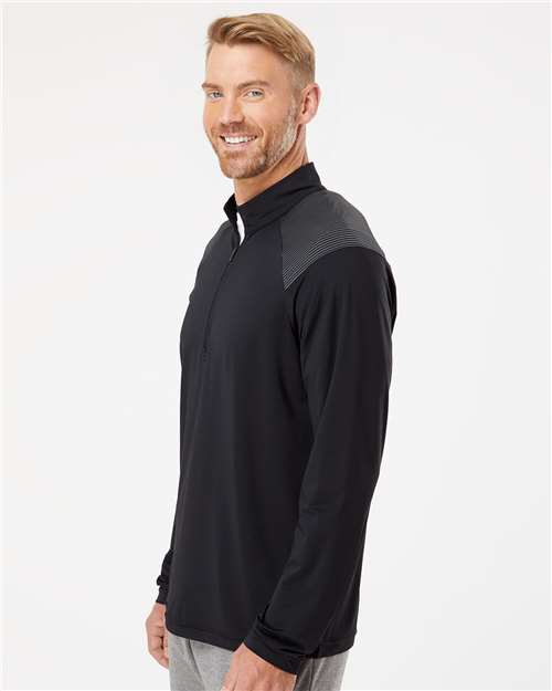 adidas A520 Men's Ultimate365 Lightweight Shoulder Stripe Quarter-Zip Pullover - Black - OnModelSide