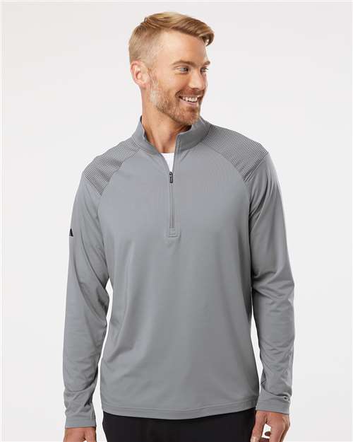 adidas A520 Men's Ultimate365 Lightweight Shoulder Stripe Quarter-Zip Pullover - Grey Three - OnModelFront