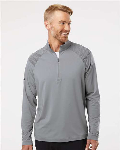 adidas A520 Men's Ultimate365 Lightweight Shoulder Stripe Quarter-Zip Pullover - Grey Three - OnModelFront