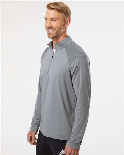 adidas A520 Men's Ultimate365 Lightweight Shoulder Stripe Quarter-Zip Pullover - Grey Three - OnModelSide