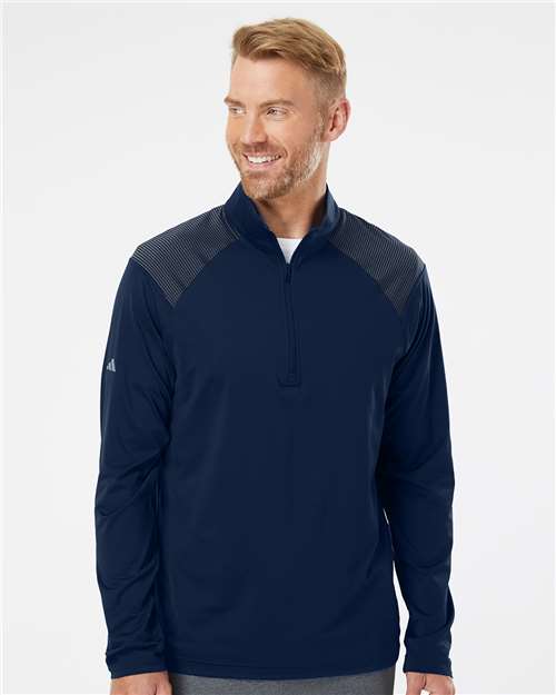 adidas A520 Men's Ultimate365 Lightweight Shoulder Stripe Quarter-Zip Pullover - Team Navy Blue - OnModelFront