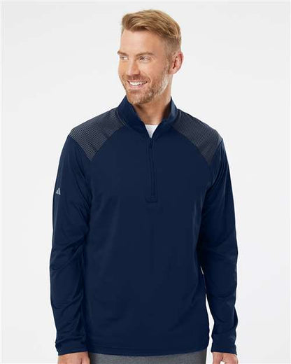 adidas A520 Men's Ultimate365 Lightweight Shoulder Stripe Quarter-Zip Pullover - Team Navy Blue - OnModelFront