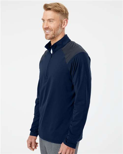 adidas A520 Men's Ultimate365 Lightweight Shoulder Stripe Quarter-Zip Pullover - Team Navy Blue - OnModelSide