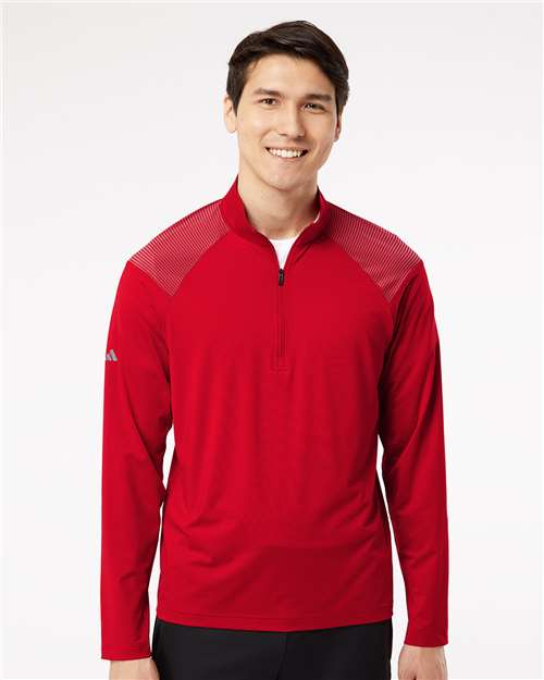 adidas A520 Men's Ultimate365 Lightweight Shoulder Stripe Quarter-Zip Pullover - Team Power Red - OnModelFront