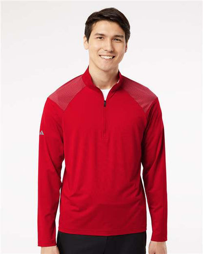 adidas A520 Men's Ultimate365 Lightweight Shoulder Stripe Quarter-Zip Pullover - Team Power Red - OnModelFront