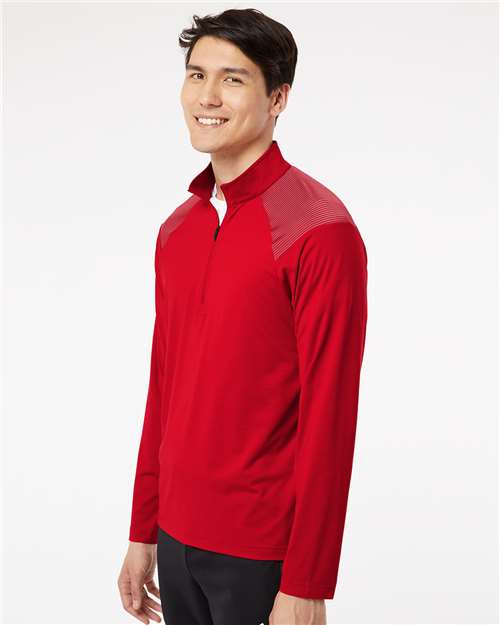 adidas A520 Men's Ultimate365 Lightweight Shoulder Stripe Quarter-Zip Pullover - Team Power Red - OnModelSide