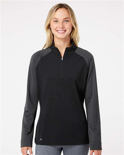 adidas A521 Women's Ultimate365 Lightweight Raglan Quarter-Zip Pullover - Black - OnModelFront