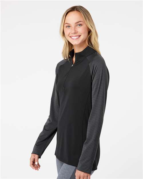 adidas A521 Women's Ultimate365 Lightweight Raglan Quarter-Zip Pullover - Black - OnModelSide